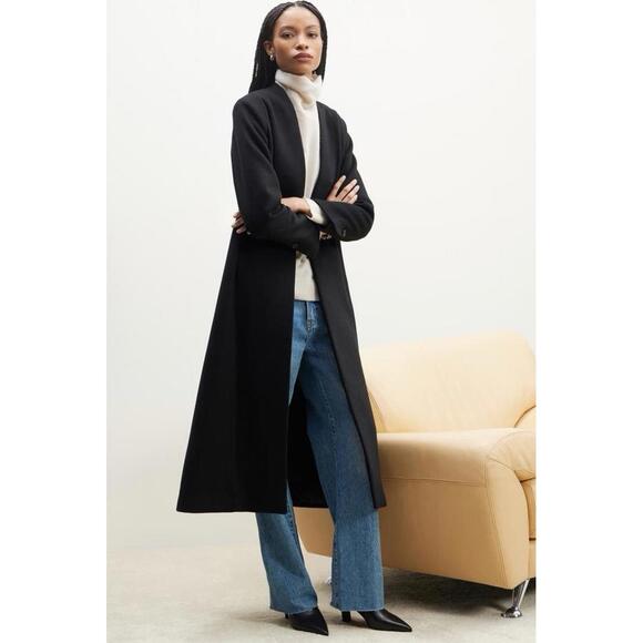 New Nordstrom One-Button Long Wool Coat In Black Size L $299 - Picture 2 of 13